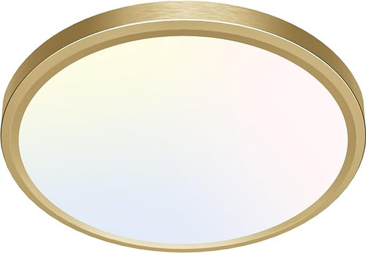 zemty LED Ceiling Light Golden - 12In 28W Aureate Flush Mount Ceiling Light, 3 Color Temperature 3000K/4500K/6000K - 3200lm Gilded Round Flat Light Fixture for Kitchen Bathroom Shower