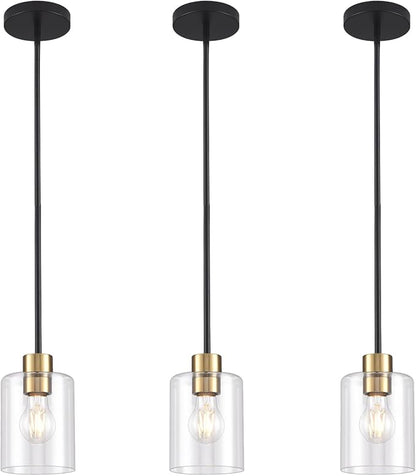 Black Brass Pendant Lights Kitchen Island - Clear Glass Brass Gold Pendant Light Fixture Multiple Stems Rods 3 Units 12 Inch 3 Units 4 Inch (3 Pack Black Brass Downrod)