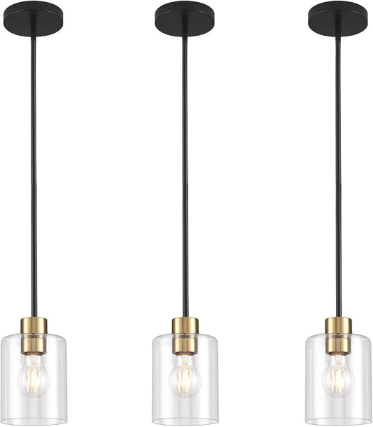 Black Brass Pendant Lights Kitchen Island - Clear Glass Brass Gold Pendant Light Fixture Multiple Stems Rods 3 Units 12 Inch 3 Units 4 Inch (3 Pack Black Brass Downrod)