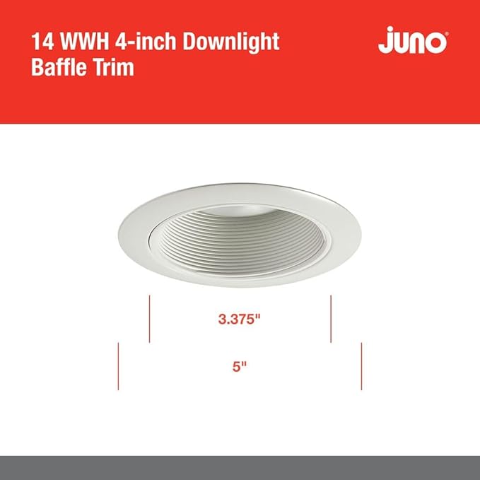 Juno 4-Inch Round Baffle Recessed Lighting Trim, Glare-Reducing Snap-in Trim for Can Lights, Fits IC1, TC1, TC1R Housings, White Finish