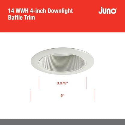 Juno 4-Inch Round Baffle Recessed Lighting Trim, Glare-Reducing Snap-in Trim for Can Lights, Fits IC1, TC1, TC1R Housings, White Finish
