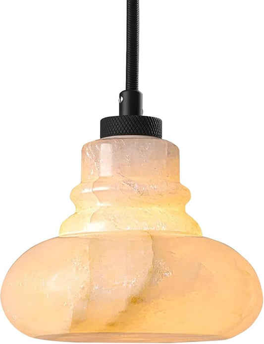 Natural Stone Pendant Lights Kitchen Island, Pentant Lighting Fixture for Bedside, Dining Room, Entryway, Cafe, Restaurant, Calcite Pendant Lamp -Dome