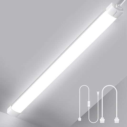 Airand Led Garage Light 5FT Shop Lighting Fixture with Plug in Cord,Waterproof LED Lights 5000K Under Cabinet Lighting Tube Lights 45W for Kitchen Bathroom Workbench
