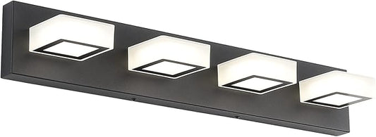 Ralbay Modern LED Black Vanity Lights 4 Lights Acrylic Bathroom Vanity Lighting Fixtures Modern Matte Black Bathroom Vanity Lights (Natural White Light)