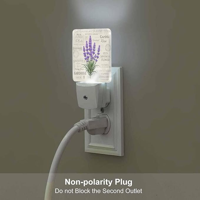 Lavender LED Night Lights Plug into Wall Vintage Postcard Background 0.5W Plug in Night Light, Dusk to Dawn, Bright Nightlight Auto On/Off, for Room Bedroom Bathroom