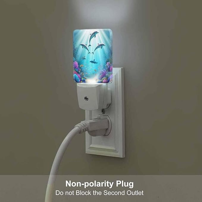 Dolphins LED Night Lights Plug into Wall Various Plants in The Underwater World 0.5W Plug in Night Light, Dusk to Dawn, Bright Nightlight Auto On/Off, for Room Bedroom Bathroom
