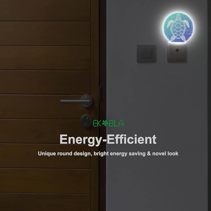 EKOBLA Sea Turtle Plug-in Night Light, Blue Underwater Ocean Theme LED Nightlight for Coastal Home Decor, 0.5W Sleep Friendly