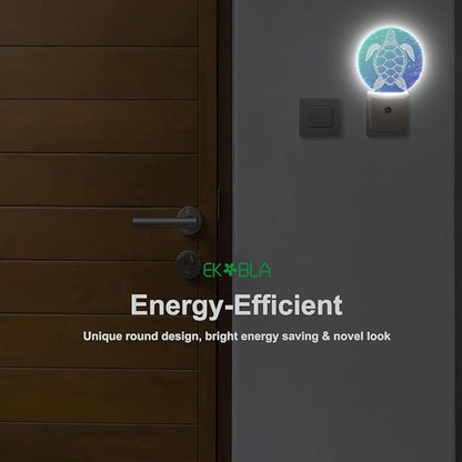 EKOBLA Sea Turtle Plug-in Night Light, Blue Underwater Ocean Theme LED Nightlight for Coastal Home Decor, 0.5W Sleep Friendly