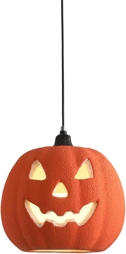 JAYMP Halloween Light Up Pumpkin Pendant Light, Jack O Lantern, Living Dining Room Hanging Lamp E26 Base Lighting Fixture (Orange, 12.6in Small Size)
