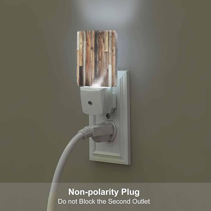 Old Wooden Planks Night Light Brown Vintage Style LED Night Lights Plug into Wall for Stairway Hallway Bedroom 0.5W Nightlight