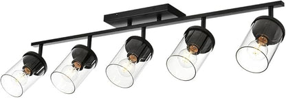 BONLICHT 5 Light Spotlight Track Lighting Modern Semi Flush Mount Ceiling Light Industrial Vintage Black Wall Sconce Vanity Light Fixtures Farmhouse Bathroom Wall Mount Lights with Clear Glass Shade