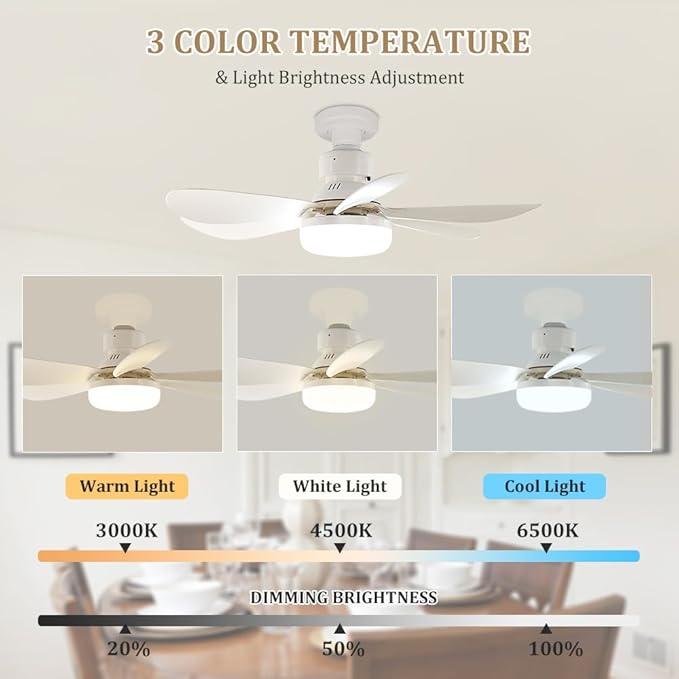 Socket Fan Light with Remote, Portable Small Ceiling Fans with Lights Bulb for Bedroom, Kitchen, Living Room, 20" Screw in Ceiling Fan in Light Socket for E26 Base 40W/3000K-6000K Dimmable