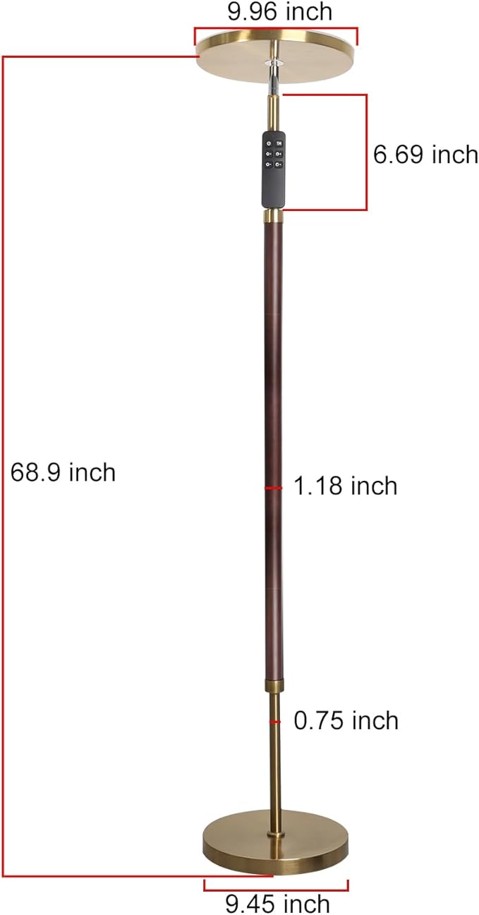 Wood Floor Lamp 30W 3000Lm Super Bright LED Wooden Floor Lamp, Remote Control 69" Tall Standing Lamp Stepless Dimming & Color Temperature Adjustable, Modern Torchiere Lamp for Bedroom, Office Walnut