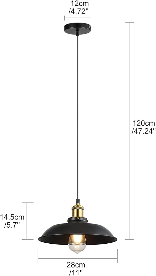 2 Pack Black Farmhouse Pendant Light, Industrial Ceiling Lights Fixture for Kitchen Island Dining Room