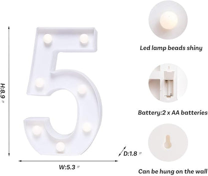Foaky Decorative Led Marquee Light Up Number, Marquee Light Up Number Sign for Night Light Wedding Birthday Party Christmas Home Bar Decoration Number(5)