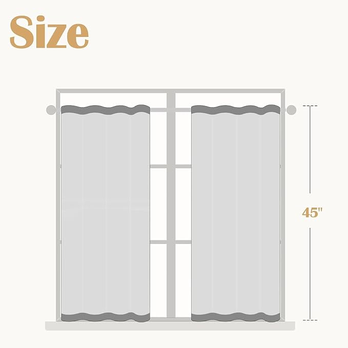 jinchan Striped Linen Kitchen Curtains 45 Inches Length Tier Curtains Farmhouse Modern Cafe Style Small Window Treatments Airy Light Filtering Rod Pocket for Living Room Bathroom 2 Panels Sage Green