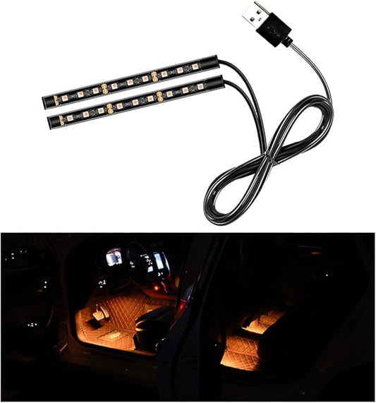Car LED Strip Light, 24 LEDs RGB Neon Interior Atmosphere Lights, 12V Under Dash Ambient Night Light, USB Port Auto Interior Decorative Lamp, Universal Car Accessories (Orange-Yellow)