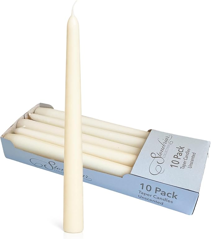 Stonebriar Tall 10" Ivory Unscented 10 Pack Taper Candles