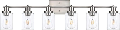 6 Light Track Lighting Kit Brushed Nickel Kitchen Track Lighting Fixtures Ceiling Mount Bathroom Vanity Wall Scones Light Fixture with Clear Glass, Rotatable Spotlight for Kitchen Shop Hallway