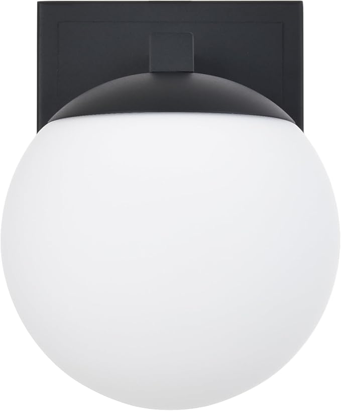 Textured Black Wall Sconce Light, Modern Sconces Wall Lighting, 1 Light Globe Bathroom Vanity Lighting with Opal Glass Shade, Wall Light for Bedroom Bathroom Living Room Entryway Hallway