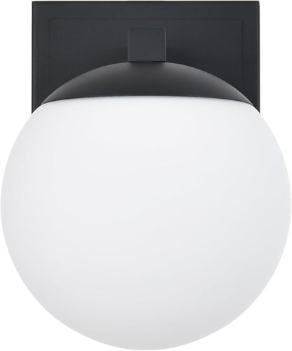 Textured Black Wall Sconce Light, Modern Sconces Wall Lighting, 1 Light Globe Bathroom Vanity Lighting with Opal Glass Shade, Wall Light for Bedroom Bathroom Living Room Entryway Hallway