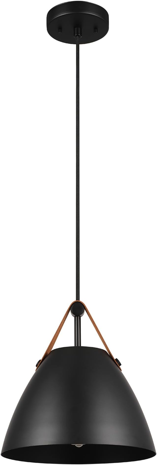 Globe Electric 67000099 1-Light Pendant Light Fixture, Matte Black, Faux Leather Accent Belt, Adjustable Hanging Height, Braided Fabric Cord, Dimmer Switch Compatible, Modern Lighting