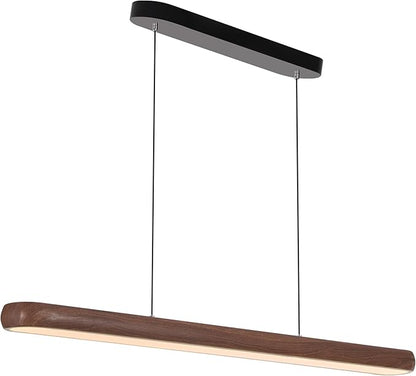 47" Wood Grain Pendant Lights Kitchen Island Lights LED Linear Hanging Light Modern Chandelier for Dining Room Table Dimmable with Remote Control & Memory Function Lighting Fixture