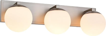 Bathroom Vanity Light Fixtures, 3-Light Globe Bathroom Lighting Fixtures Over Mirror, Modern Wall Lights for Living Room, Long Backplate, Standard E26 Base, Brushed Nickel