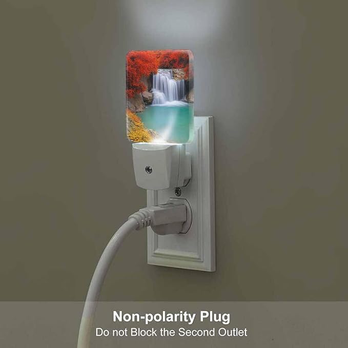 Waterfall Night Light Plug-into Wall National Park Dense Forest Nightlight Lamp with Dusk to Dawn Sensor, Led Lamp 0.5W Energy Efficient for Home Decor