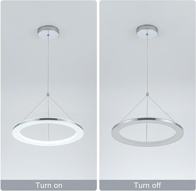 CHYING LED Pendant Lights Kitchen Island, 15.8" 18W Cool White Modern Ring Chandelier, Adjustable Height Silver Hanging Pendant Ceiling Light for Dining Room Bedroom Hallway Entryway, 3000K