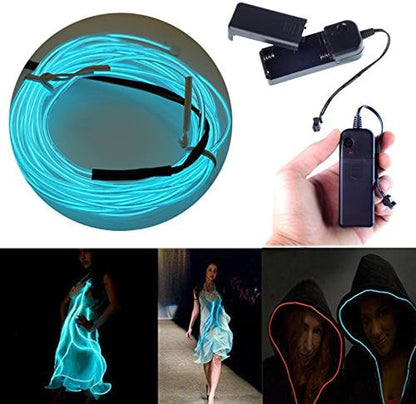 Searik LED Neon Light 16.4ft/5m, Portable Hot Pink EL Wire Glowing Rope Lights LED Strips String Light with Battery Controller for Halloween Decorations Party Favor Festival Car DIY Clothes Decor