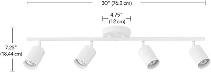 Globe Electric 57011 4-Light Track Lighting, Matte White Finish, Adjustable Cylindrical Heads, GU10 Base, Dimmable, Modern Low-Profile Design