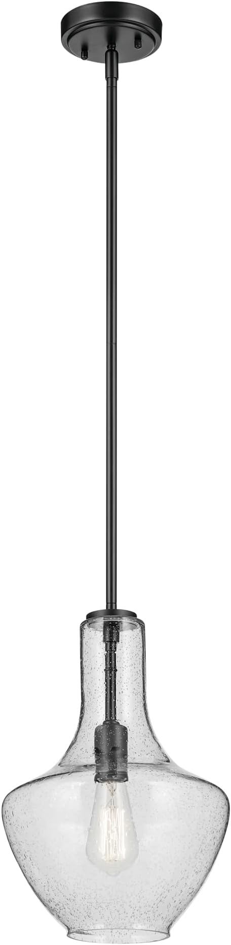Kichler Everly 1-Light Bell Pendant Light Fixture with Clear Seeded Glass in Black for Kitchen Island, Dining Room, or Home Bar (15.25" x 10.5"), 42141BKCS