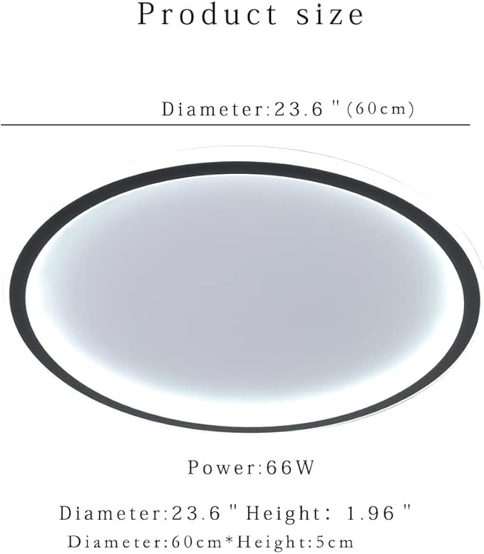 Dimmable LED Ceiling Light Fixture Flush Mount,24" Modern Round Recessed Ceiling Lamp with 3000K-6000K APP Adjustment,Black 66W Close to The Ceiling Lighting Living Room Bedroom