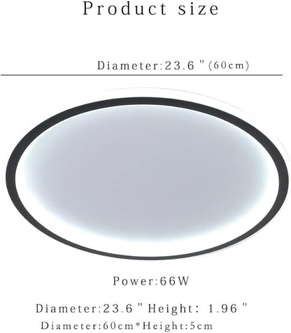 Dimmable LED Ceiling Light Fixture Flush Mount,24" Modern Round Recessed Ceiling Lamp with 3000K-6000K APP Adjustment,Black 66W Close to The Ceiling Lighting Living Room Bedroom