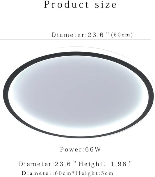 Dimmable LED Ceiling Light Fixture Flush Mount,24" Modern Round Recessed Ceiling Lamp with 3000K-6000K APP Adjustment,Black 66W Close to The Ceiling Lighting Living Room Bedroom