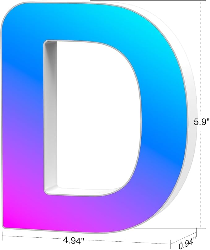 Light Up Letters Marquee Letter - Music Sync RGB Color Changing LED Lights Letter Logo Game Lights for Girls Women Party Birthday Christmas Valentine's Day Wall Desktop Decoration (MRGB-D)