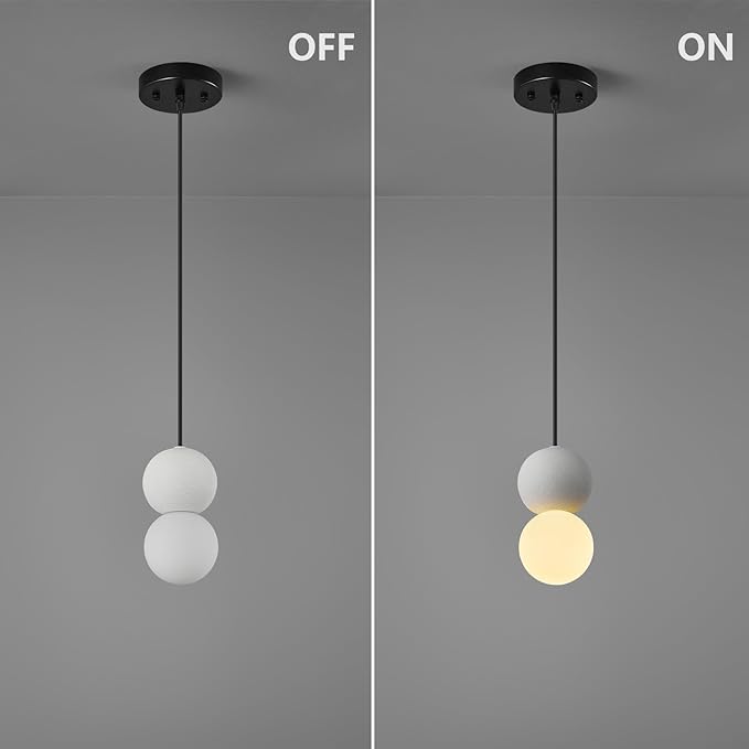 Modern 1-Light Concrete Pendant Light Kitchen Islandceiling Light Fixture White Glass Globe Ball Pendant Lighting for Dining Room Coffee Club Resturant Bar Living Room(2-Pack)