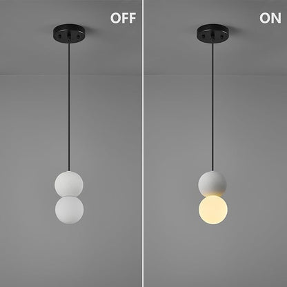 Modern 1-Light Concrete Pendant Light Kitchen Islandceiling Light Fixture White Glass Globe Ball Pendant Lighting for Dining Room Coffee Club Resturant Bar Living Room(2-Pack)