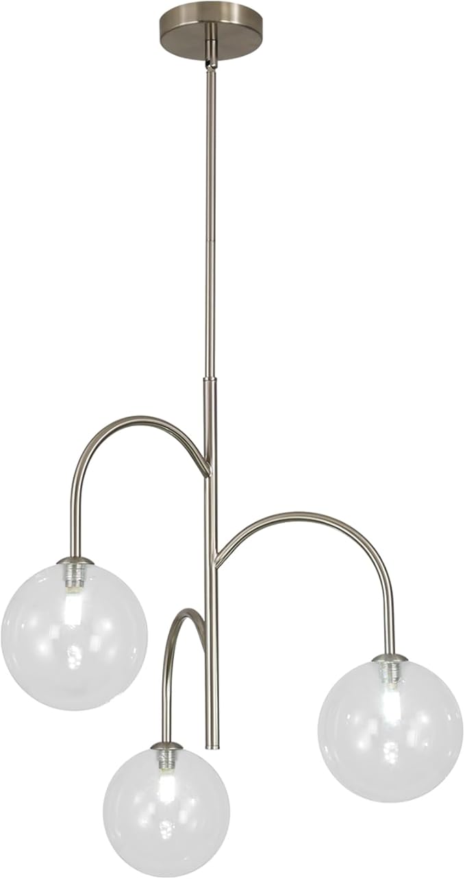 3-Light Brushed Nickel Sputnik Chandelier Modern Globe Pendant Light Fixture Bubble Glass Chandelier Lighting Contemporary Dining Room Chandelier Ceiling Light