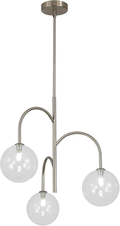 3-Light Brushed Nickel Sputnik Chandelier Modern Globe Pendant Light Fixture Bubble Glass Chandelier Lighting Contemporary Dining Room Chandelier Ceiling Light