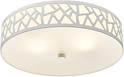 2-Light Flush Mount Ceiling Light, 12 Inch Modern Light Fixtures Ceiling Mount with White Metal and Frosted Glass Shade for Bedroom,Hallway, Kitchen