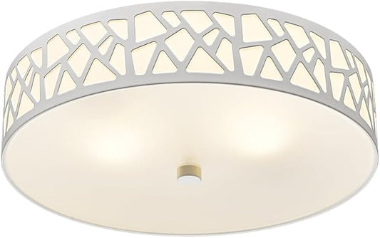 2-Light Flush Mount Ceiling Light, 12 Inch Modern Light Fixtures Ceiling Mount with White Metal and Frosted Glass Shade for Bedroom,Hallway, Kitchen