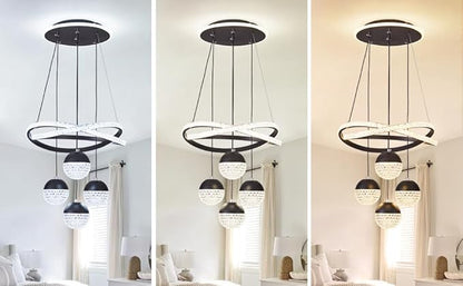 Modern LED Chandeliers, Dimmable 3-Color Kitchen Island Pendant Light for Dining Room, Bedroom, Living Room, Contemporary Hanging Ceiling Light, Linear Island Lamp ﻿
