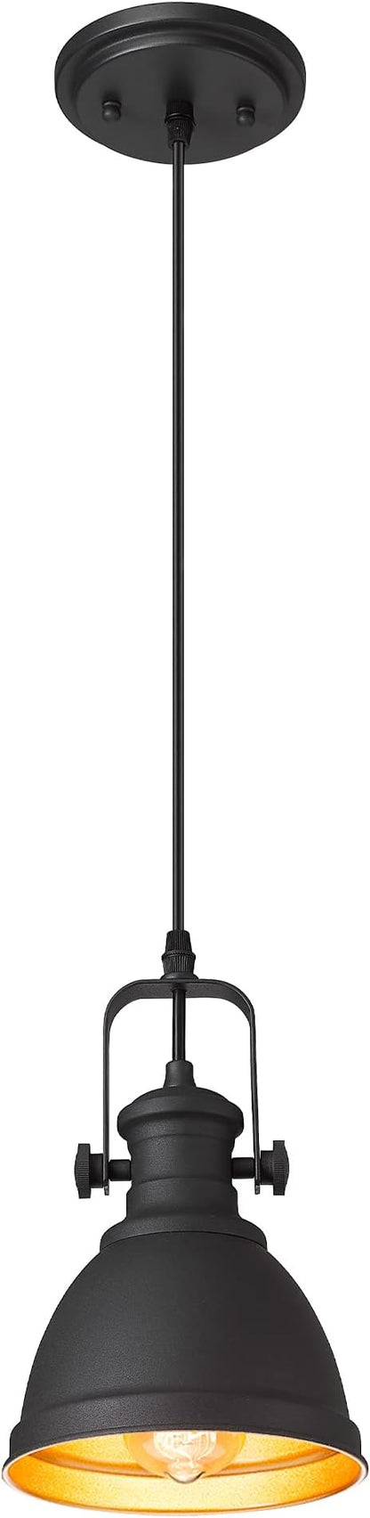 Black Pendant Light, 6.5" Hanging Light Fixtures, Pendant Lighting for Kitchen Island Bar Restaurant Entryway, AD-2151-1P