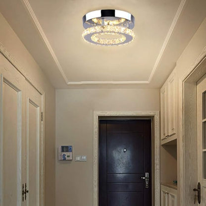 Modern Mini Led Chandelier Semi Flush Mount Crystal Lighting Ceiling Crystal Lamp for Bedrooms Dinning Rooms Hallway(Round Warm White)