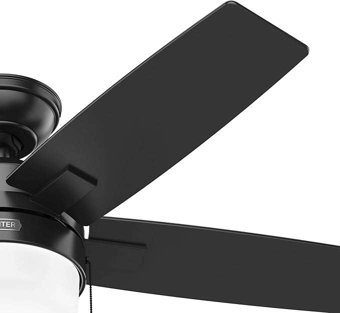Hunter 44 inch Indoor Ceiling Fan with LED Light - Black Ceiling Fan with Pull Chain, For Bedroom or Living Room, Standard Mount, No Remote, 5 Blades, Includes Bulbs - Anisten 52486, Matte Black