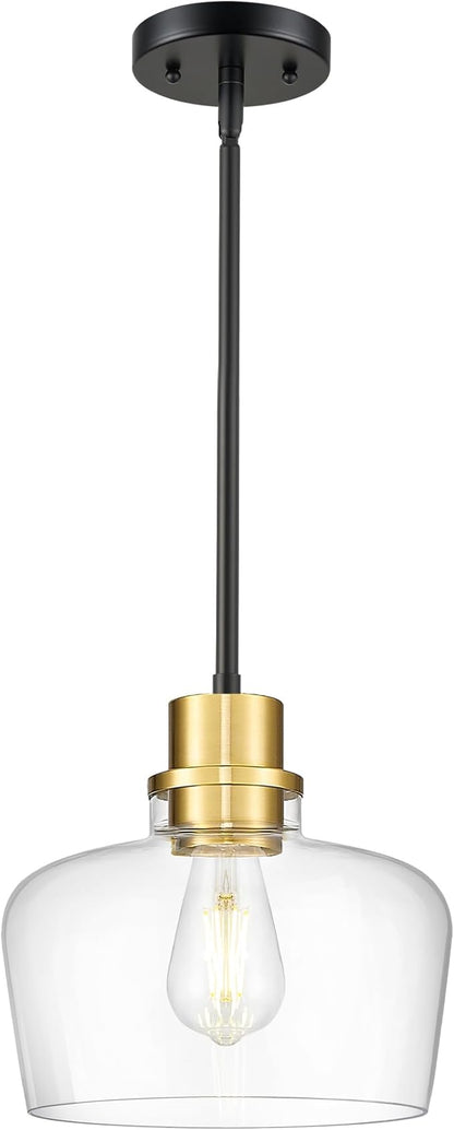 Emak 10 Inch Large Glass Pendant Lights Kitchen Island, Black and Gold Pendant Light Fixtures, Modern Farmhouse Island Lights for Kitchen, Dining Room, Bathroom, PL126-BKBGD-CG