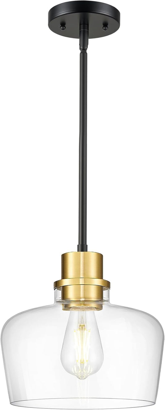 Emak 10 Inch Large Glass Pendant Lights Kitchen Island, Black and Gold Pendant Light Fixtures, Modern Farmhouse Island Lights for Kitchen, Dining Room, Bathroom, PL126-BKBGD-CG