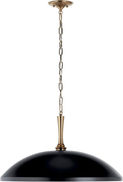 Kichler Delarosa 1-Light Pendant Light Fixture, Oversized Kitchen Island Hanging Light with Black Shade and Champagne Bronze Hardware, for Dining Room or Kitchen (12.75" x 24.25"), 52637BK